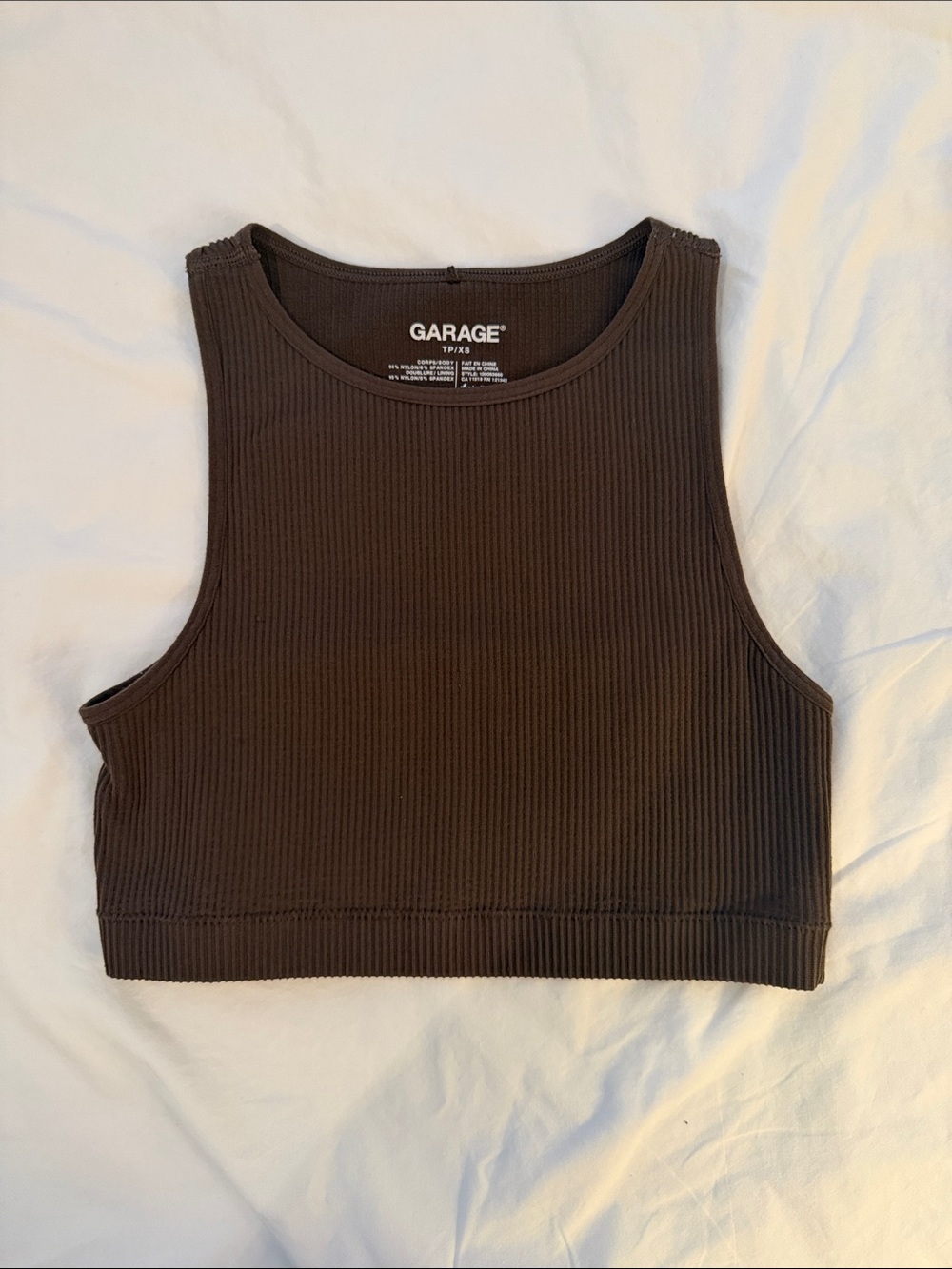 Garage Ribbed Crop Tank Top - Dark Brown